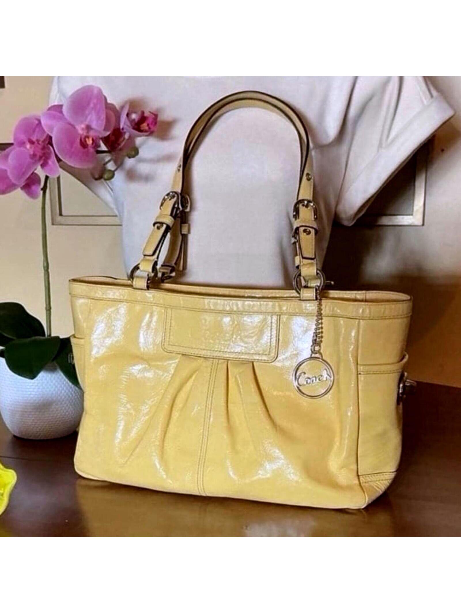 Coach Y2k Gallery East West Yellow Patent Leather Pleated Tote Vintage